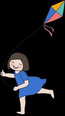 Girl running while flying a colourful kite