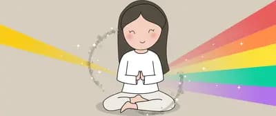 Girl seated with a rainbow prism of light behind her