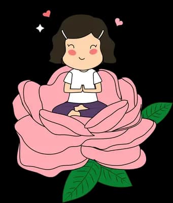 Girl seated inside a large pink rose