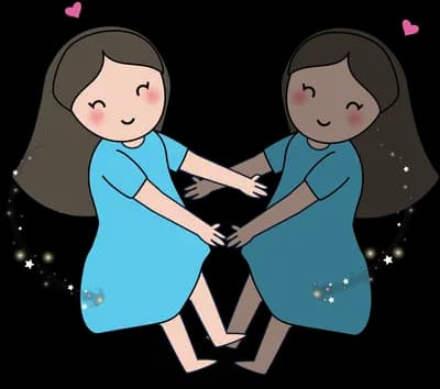 Two women sitting facing each other with hearts