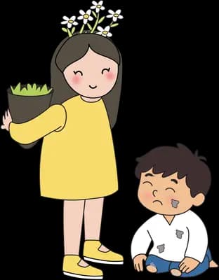 Woman offering a bowl of food to a small child