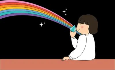 Girl painting a rainbow across a wall