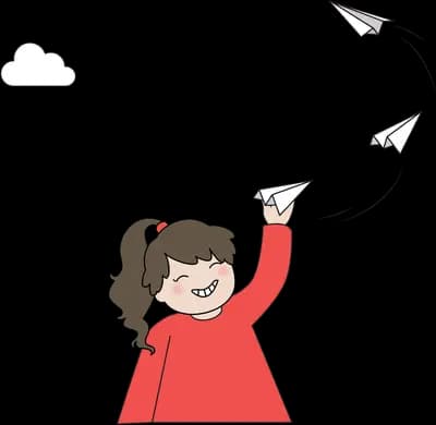 Girl throwing paper planes toward a cloud