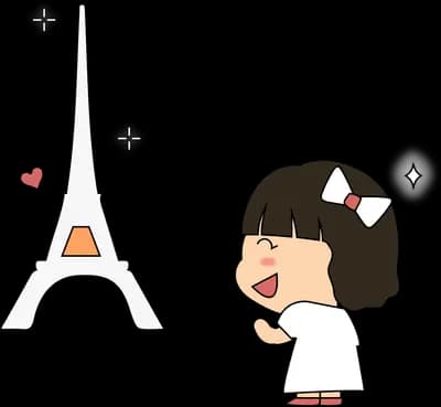 Girl looking at a small Eiffel tower with hearts