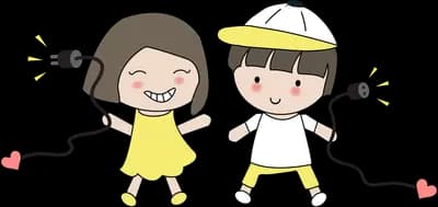 Two children in yellow holding a string between them