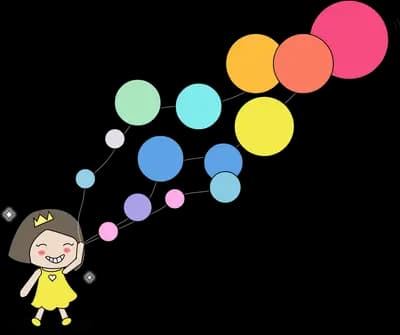 Girl releasing a stream of colourful bubbles