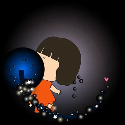 Girl inside a dark sphere with a stream of sparks