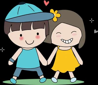 Two children holding hands standing on grass