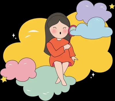 Woman reading nestled among pastel clouds