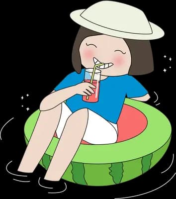 Girl in a sun hat sitting on a watermelon slice