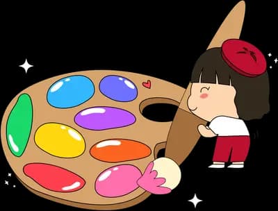 Girl painting with a giant artist palette