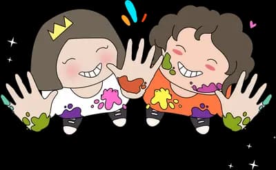 Two girls gardening with potted plants and hearts