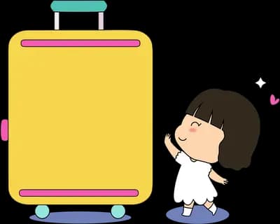 Boy beside a large yellow suitcase