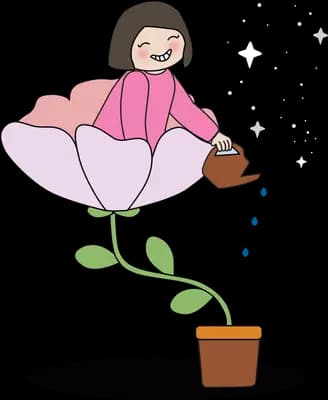 Girl sitting inside a large potted bloom