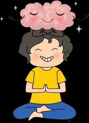Boy meditating with a pink brain cloud above