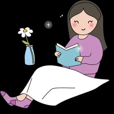 Woman reading in bed with a flower vase