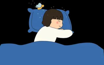 Boy asleep in bed with a bird on the pillow