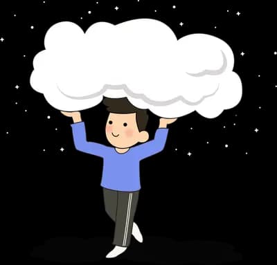 Boy holding a large cloud above his head