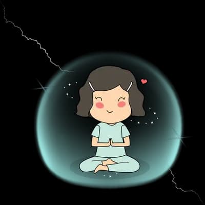 Girl inside a protective bubble as cracks appear