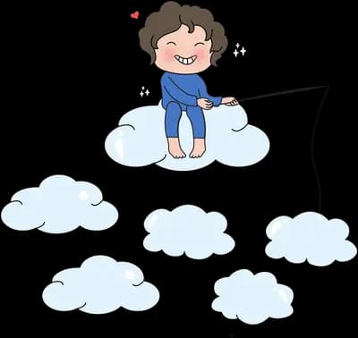 Boy fishing while sitting on a cloud
