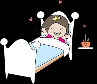 Girl sitting up in bed with a plant nearby