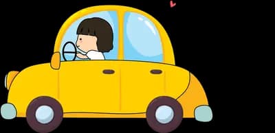 Girl driving a small yellow car
