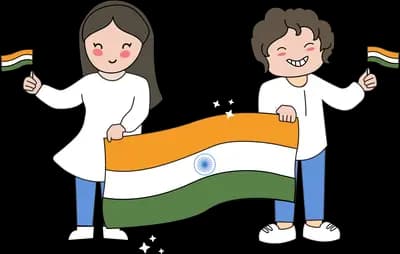Two children holding the Indian flag between them