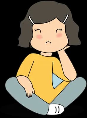 Woman sitting cross-legged with a hand on her chin