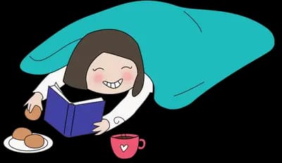 Girl reading under a teal blanket with snacks