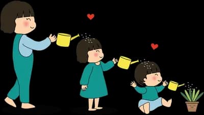 Woman pouring drinks for a line of children