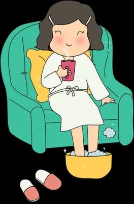 Woman with a mug relaxing in a green armchair