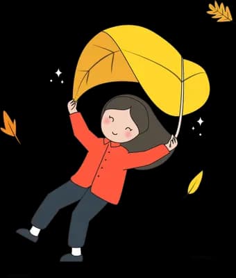 Girl with a yellow umbrella in autumn wind