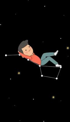 Small boy floating alone in empty space