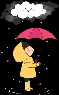Girl in a yellow raincoat with a pink umbrella