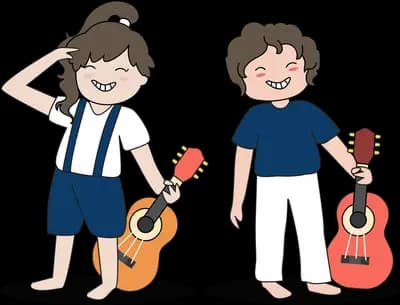 Two boys standing with guitars