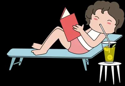 Woman reading on a sun lounger with a drink