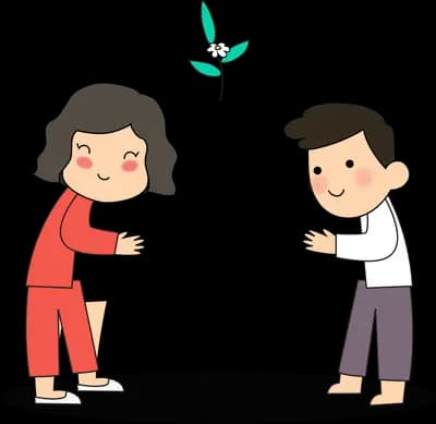 Two children exchanging a small seedling
