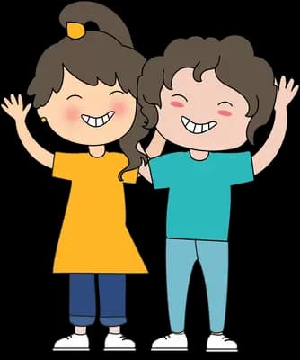 Two children with arms raised together