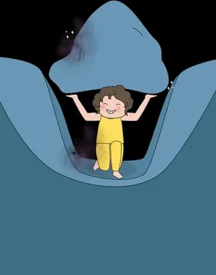 Girl emerging from a dark envelope shape