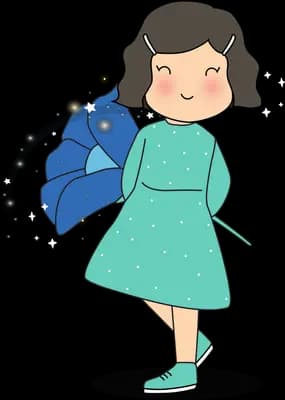 Girl in a green dress walking with a blue jacket slung over her shoulder