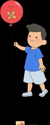 Boy standing holding the string of a single red balloon
