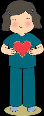Girl standing holding a whole red heart to her chest