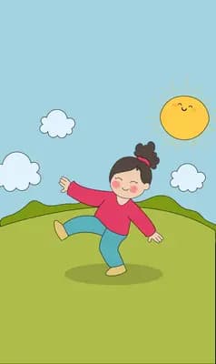 Girl running joyfully across a green hill under the sun