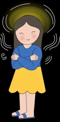 Girl standing with a dark glowing halo hovering over her head