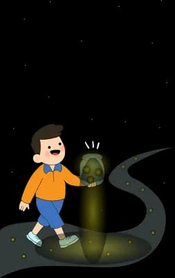 Boy standing bravely on the back of a large dark snake