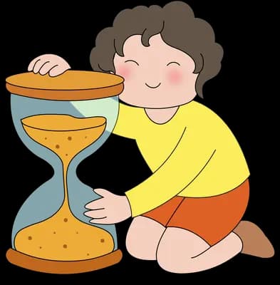 Woman kneeling and hugging a large hourglass