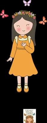 Girl in an orange dress wearing a flower crown with butterflies around her