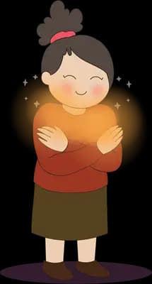 Girl hugging a warm glowing bundle of light against her face