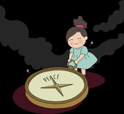 Girl leaning over a giant clock face trying to push the hands