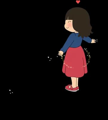 Girl standing on pale ground with the shadow of a plane crossing beneath her and a red heart above